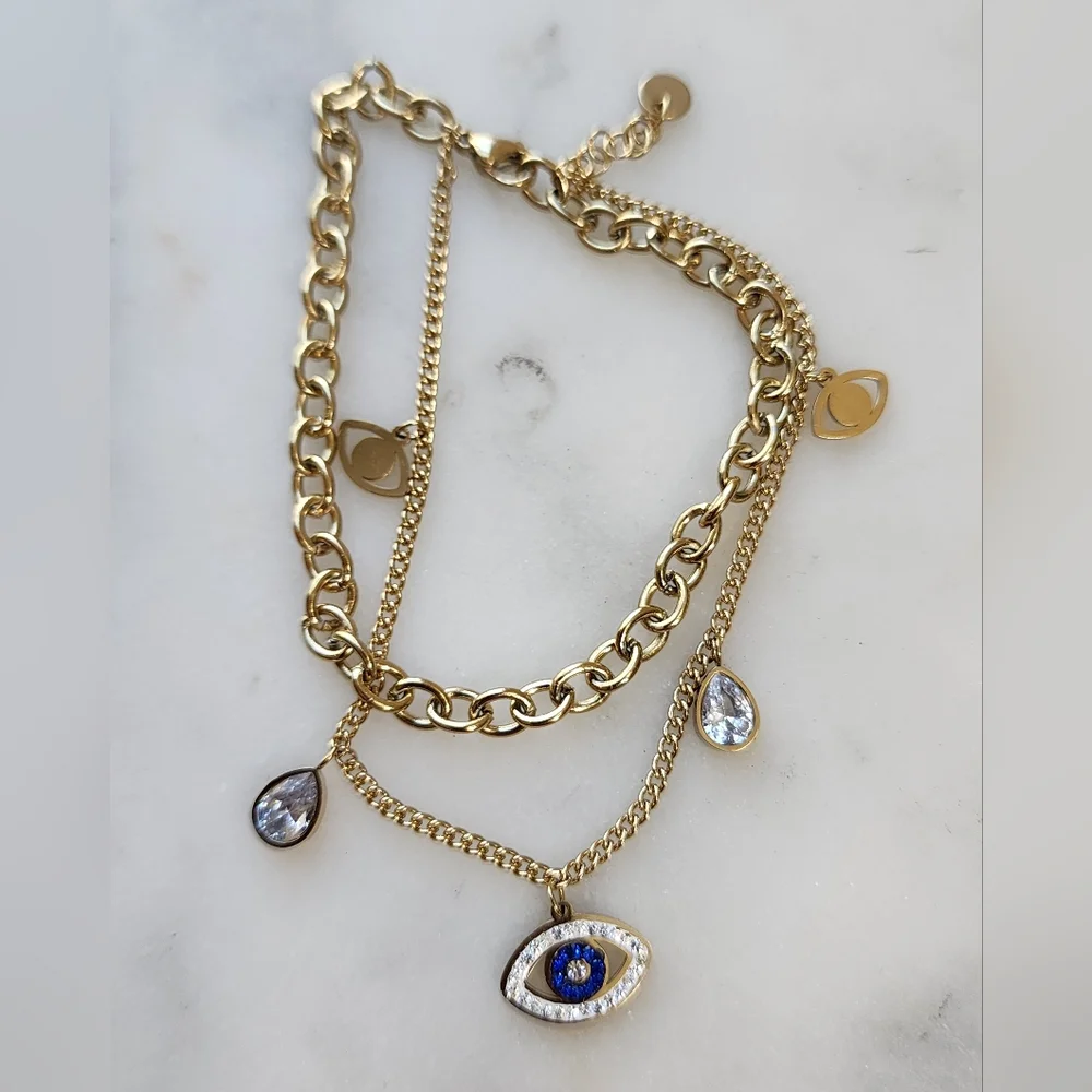 Stainless Steel Evil Eye Bracelet with Blue Accents - Picture 7 of 7